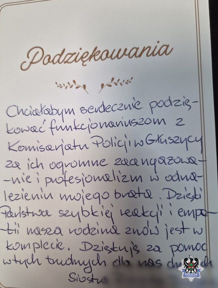 Podziekowania dla policjatów. 