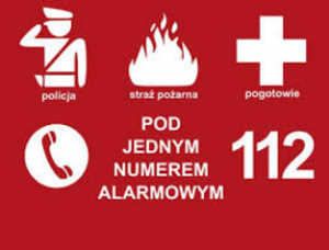 Baner Policja, Pogotowie, Straż Pożarna pod jednym numerem alarmowym 112.