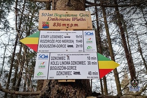 Na zdjęciu znaki na szlaku turystycznym.