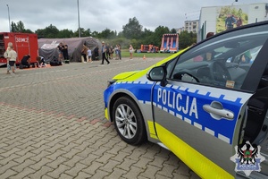 Zdjęcia przedstawiają policjantów oraz radiowozy uczestniczące w pikniku dla dzieci i młodzieży