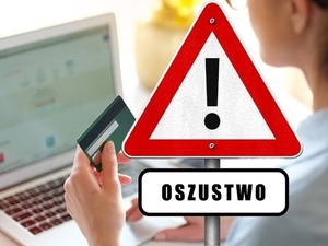 Grafika przedstawiająca znak drogowy ostrzegający przed oszustwami