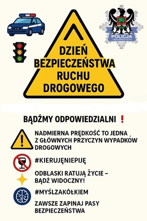 plakat informacyjny o zasadach bezpieczeństwa na drodze