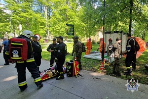 Na zdjęciu uczestnicy działań ratowniczych na terenie Książąńskiego Parku Krajobrazowego.