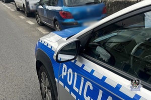 Na zdjęciu radiowóz oraz kontrolowany samochód.
