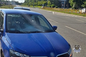 Na zdjęciu uszkodzona szyba samochodu.