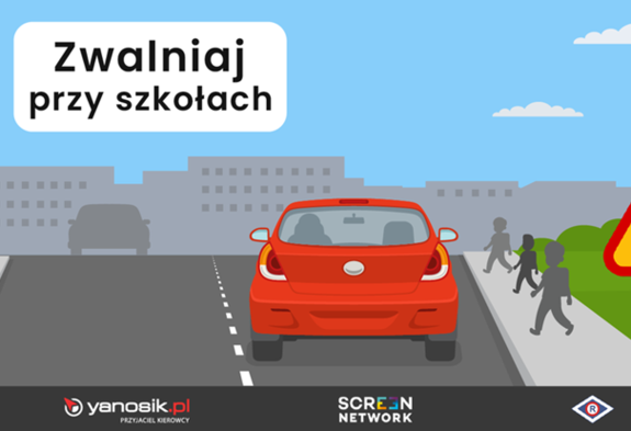 Baner Zwalniaj przy szkołach