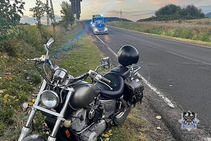 Na zdjęciu motocykl przy drodze.