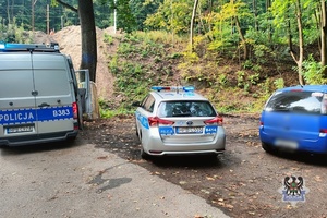 Na zdjęciu radiowozy i kontrolowany samochód.