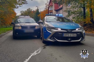 Na zdjęciu policyjny radiowóz oraz kontrolowany samochód.