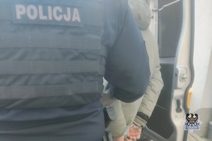 Na zdjęciu policjant umieszcza zatrzymanego w radiowozie.