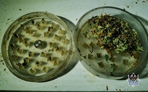 Na zdjęciu zabezpieczone narkotyki w postaci marihuany oraz pudełko.