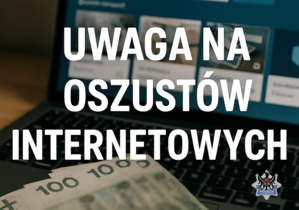Baner uwaga na oszustów internetowych.