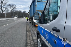 Na zdjęciu radiowóz oraz kontrolowany pojazd.