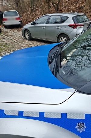 Na zdjęciu radiowóz oraz kontrolowany samochód.