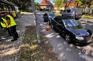 Na zdjęciu biorące udział w zdarzeniu samochodu oraz pracujące na miejscu zdarzenia służby ratownicze.