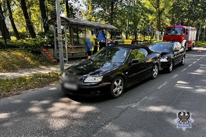 Na zdjęciu biorące udział w zdarzeniu samochodu oraz pracujące na miejscu zdarzenia służby ratownicze.