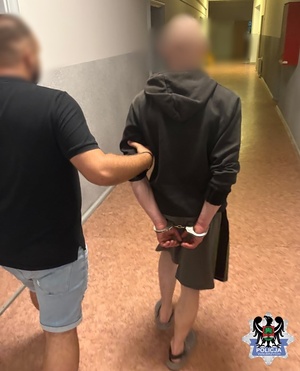 policjant prowadzi zatrzymanego
