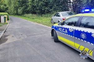 Na zdjęciu kontrolowany samochód oraz radiowóz.