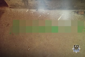 Na zdjęciu popisane sprayem ściany piwnicy.