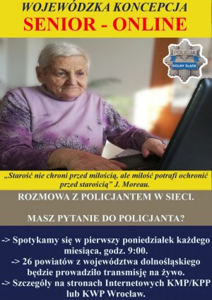 Plakat promujący akcje profilaktyczną &quot; Senior Online&quot;