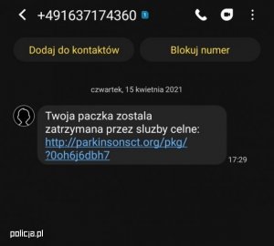 Zdjęcie pzredstwia tekst otrzymanego sms-a