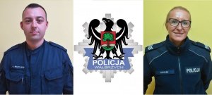 Na zdjęciu logotyp KMP Wałbrzych oraz głuszyccy policjanci.